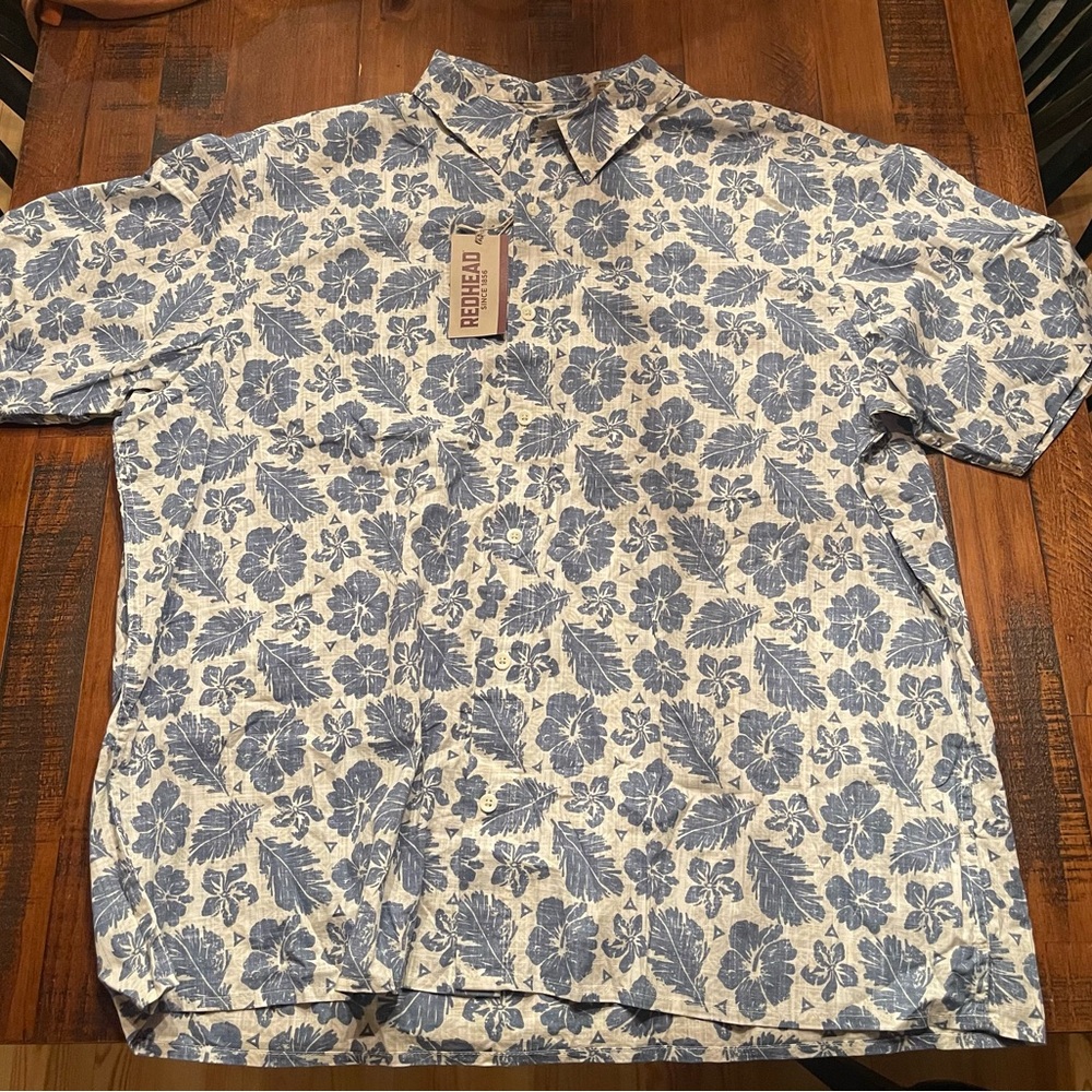 Red Head Blue Floral Button-Up Shirt